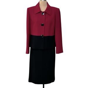 Kasper Suit Set Blazer Raspberry Pink Black Pencil Skirt Size 12 Business Casual